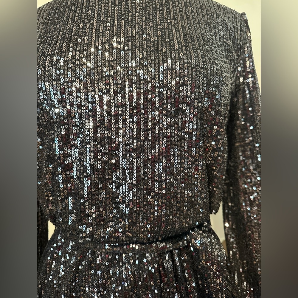 Black Sequin Long Sleeve Dress - Picture 2 of 8
